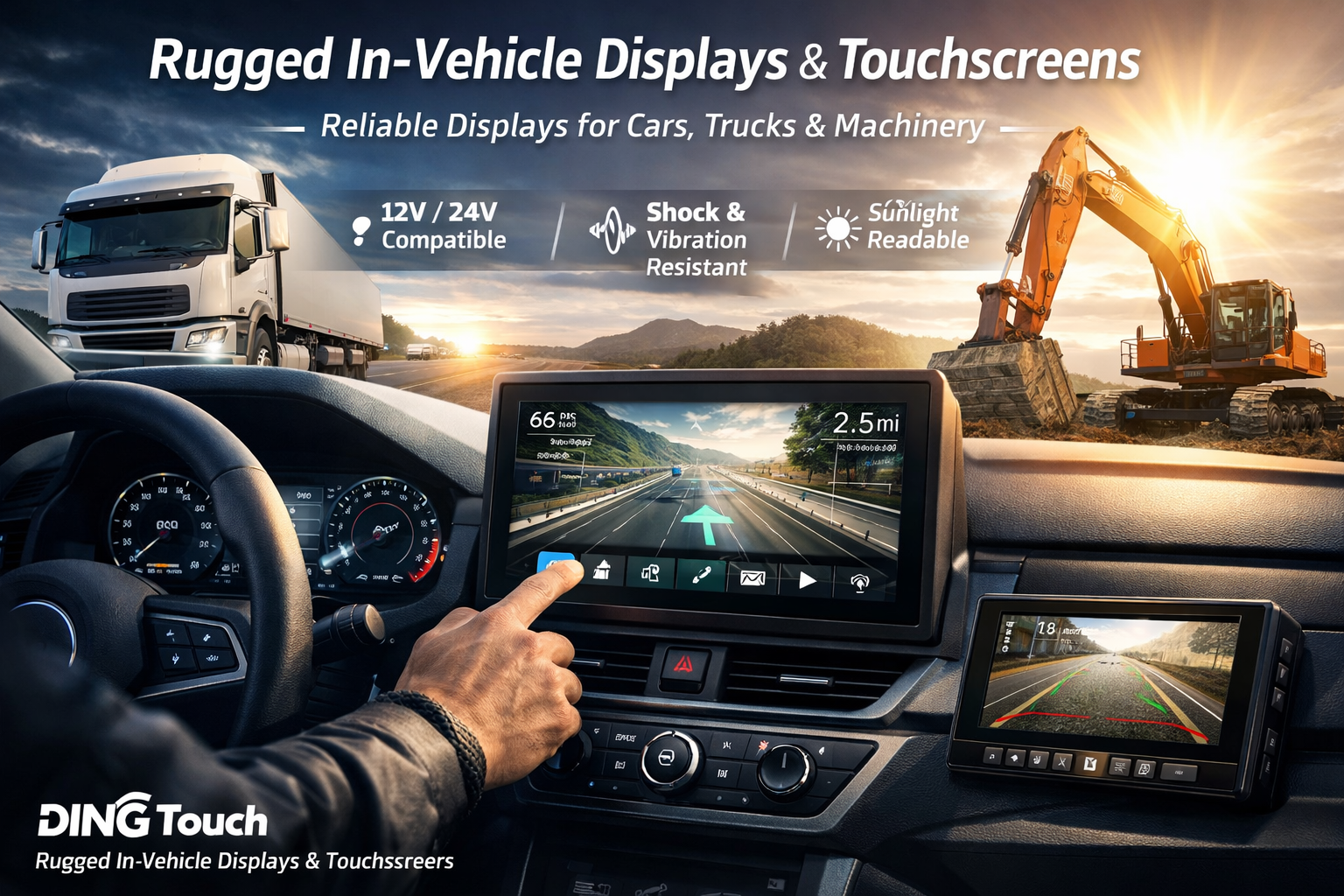 Anti-UV <a href=https://www.szdingtouch.com/new/touchscreen.html target='_blank'>touchscreen</a> Display for Vehicle Terminals: Block 100% UV to Extend Service Life in Sun-Exposed Cabins
