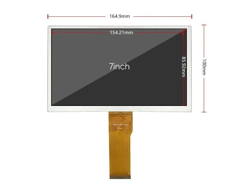 7.0 inch Resolution 1024 × 600 Aspect Ratio 16:9 Panel Type IPS TFT LCD Brightness 800 cd/m² (high brightness) Viewing Angle Full viewing angle (IPS) Operating Temperature -20°C to +70°C Applications Industrial HMI, medical devices, vehicle displays, outdoor equipment